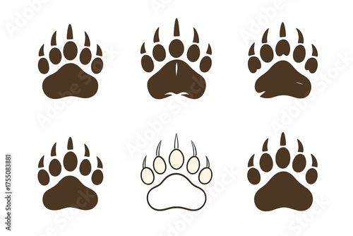 Bear Paw Logo Variations. Animal Instincts and Survival in the Wild. Set Logo of Animal Instincts and Survival in the Wild: bear paw print. harmonious logo