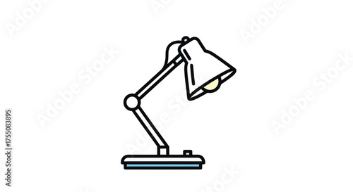 Simple Line Art Icon of an Adjustable Desk Lamp with Light Bulb.
