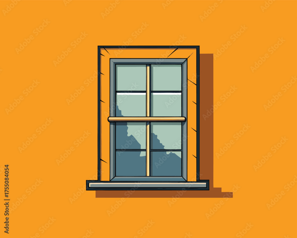 Obraz premium Abandoned House Window With Shadow Halloween Illustration | Spooky Haunted House Window Art