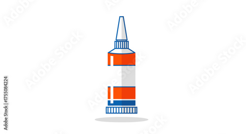 Cartoon Style Orange and Blue Glue Bottle with Pointed Nozzle.