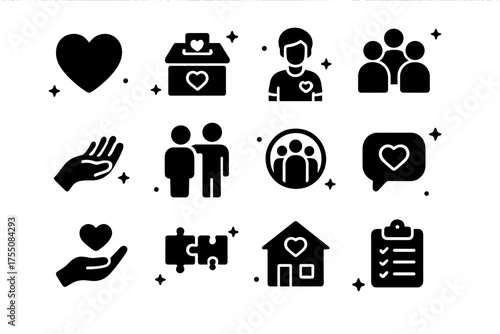 Charitable Icons Set. Master of Omens. Set lettering. harmonious lettering variations of the same emblematic concept (Stencil-inspired urban lettering,