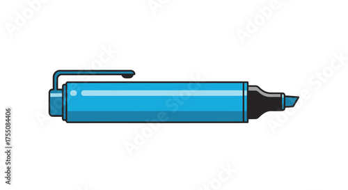 Bright Blue Highlighter Pen with Black Tip and Clip.