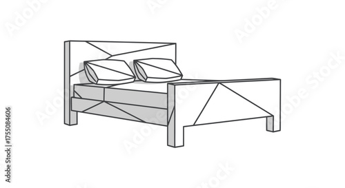 Modern Geometric Line Art Bed with Faceted Design.