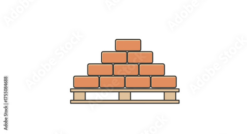 Stacked Orange Bricks on Wooden Pallet Illustration.