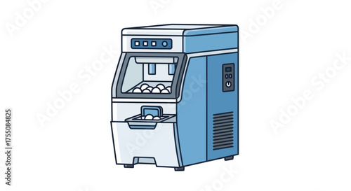 Cartoon Illustration of a Commercial Ice Machine Blue and White.