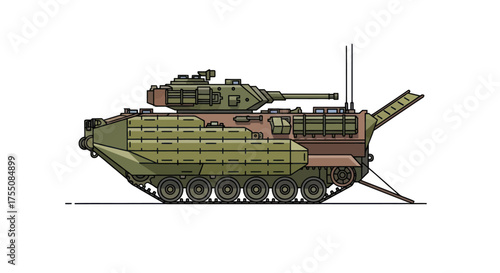 Amphibious Assault Vehicle Military Tank Illustration with Camouflage.