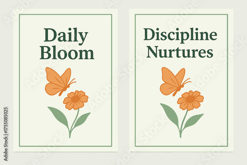 Butterfly Garden Banners. Butterfly garden. Two vertical A6 banners with safe margins, centered composition, no elements touching edges, natural minimal style,