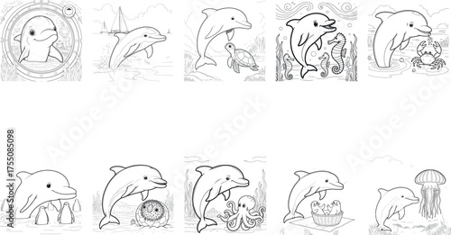 Baby Dolphins – Fun Marine Animal Coloring Vectors (Friendship Pack)