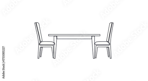 Minimalist Dining Table and Chairs Line Art Illustration.