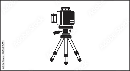 Black Laser Level Instrument Mounted on Tripod for Construction.