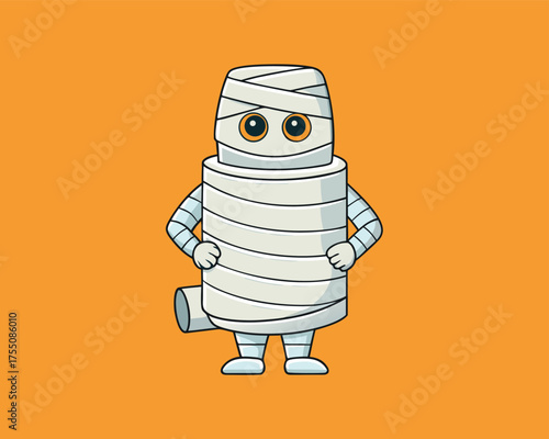 Mummy Wrapped In Toilet Paper Halloween Design | Funny Mummy Character Cartoon Illustration