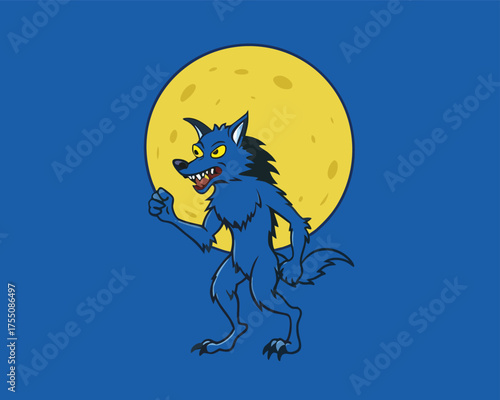 Werewolf Howling At Moon Halloween Vector | Full Moon Wolfman Illustration
