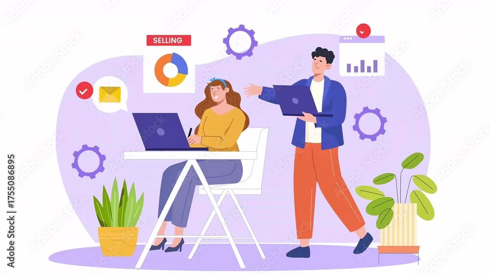 Dynamic team collaborating on sales strategy with laptops in modern office, sharing data and insights for business growth and success, vibrant and engaging