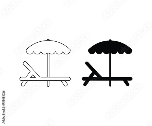 Vector beach chairs with umbrellas silhouette