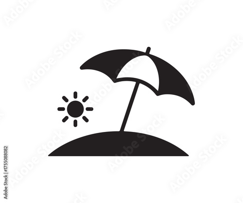 Beach umbrella and sun vector on clean background