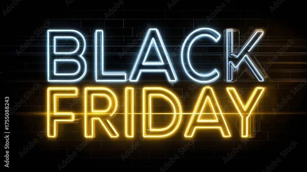 Obraz premium Illuminate your seasonal sales with this eye-catching Black Friday neon sign, perfect for advertising and grabbing customer attention