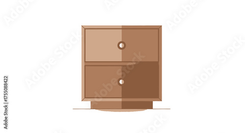 Simple Brown Two-Drawer Wooden Nightstand Illustration with Round Knobs.