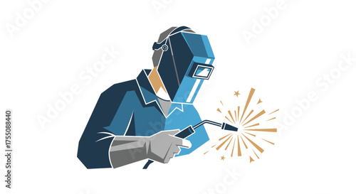 Skilled Welder in Protective Gear Performing Metal Welding Work.