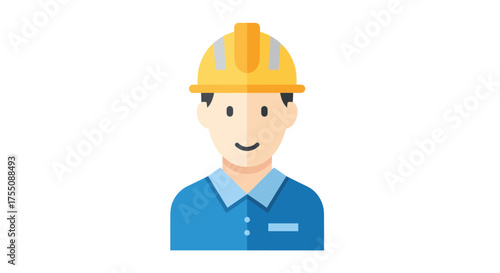 Cartoon Construction Worker with Yellow Hard Hat and Blue Shirt.