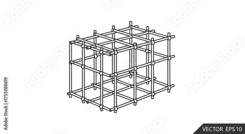 Isometric 3D Wireframe Cube Grid Structure Vector Illustration.