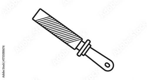 Line art illustration of a metal file with handle and textured surface.