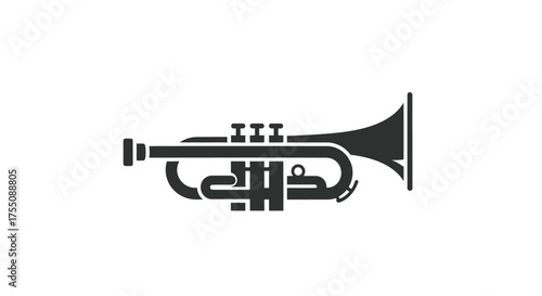 Silhouette of a classic brass trumpet with three valves.