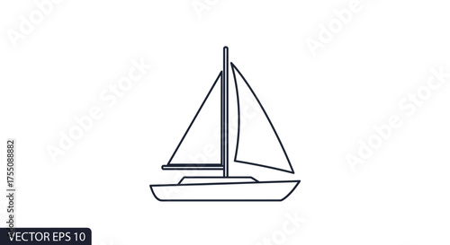 Simple Line Drawing of a Sailboat with Two Sails.