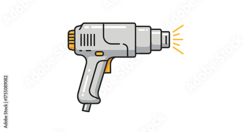 A gray electric heat gun tool blowing hot air illustrated in a simple cartoon vector style.