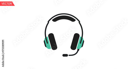Modern Black and Teal Headset with Microphone Icon.