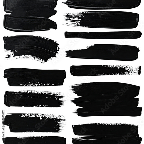 Black brushstroke texture elements on black background, varying shape and size