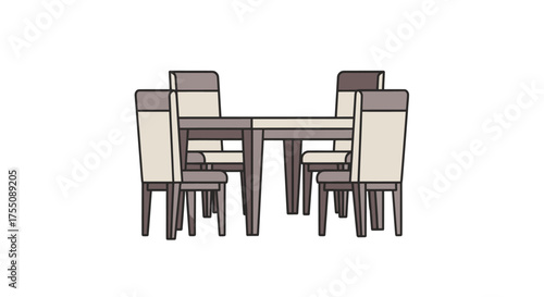 Modern Dining Table and Chairs Set Vector Illustration.