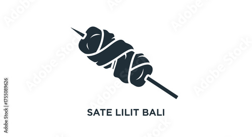 Black and White Illustration of Balinese Sate Lilit Skewer.