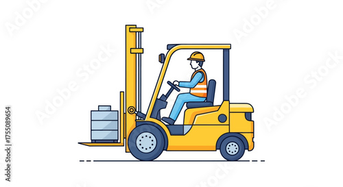 Yellow Forklift with Operator Lifting Cargo Industrial Vehicle Illustration.