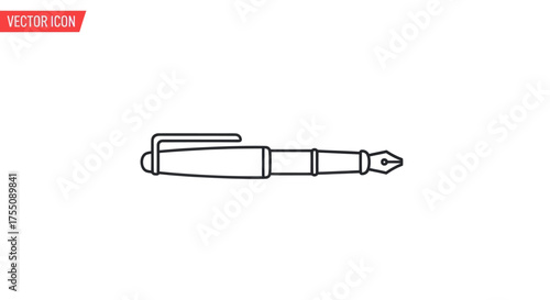 Simple Black Outline Illustration of a Fountain Pen.