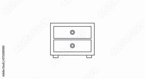 Simple Two-Drawer Nightstand Line Art Illustration.