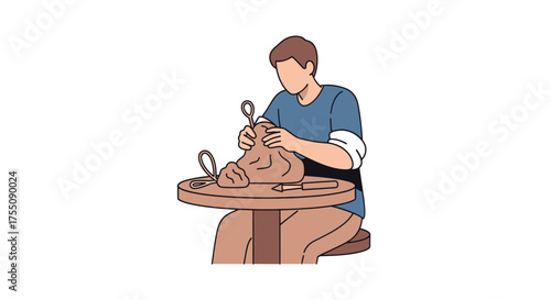 Artisan Shaping Clay on Pottery Wheel Creating Ceramic Art.