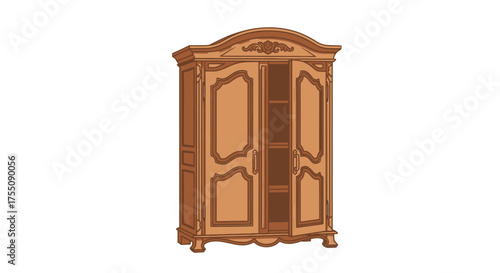 Ornate Wooden Wardrobe with Decorative Carvings and Doors.