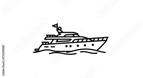 Sleek modern yacht sailing on gentle waves minimalist line art.