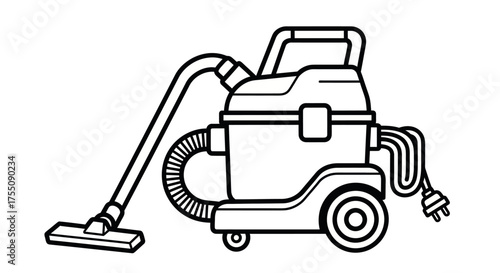 Outline of a Wet and Dry Vacuum Cleaner with Hose and Wheels.