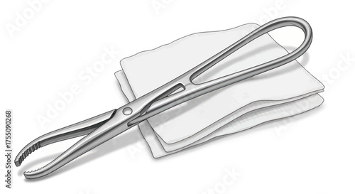 Shiny Silver Surgical Forceps Resting on White Gauze Pads.