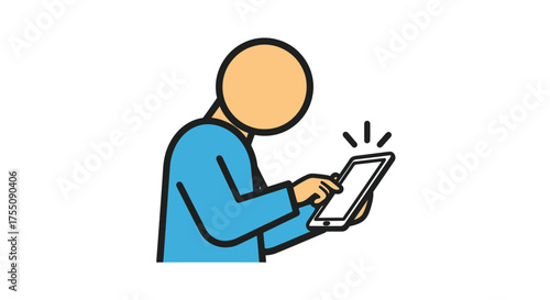 Stylized illustration of a person using a digital tablet device.