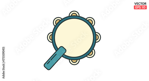 Colorful Vector Illustration of a Tambourine with Handle.