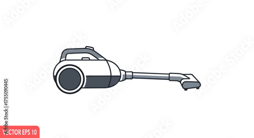 Modern Compact Cylinder Vacuum Cleaner with Hose and Nozzle.