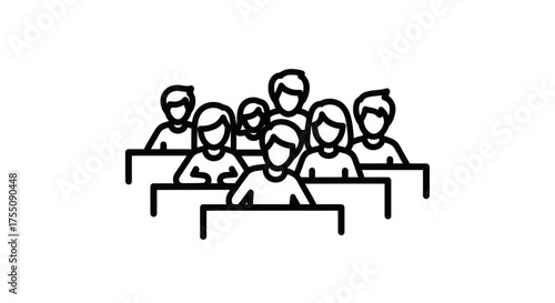 Simple Black and White Illustration of People in Rows.