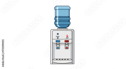 Cartoon Water Cooler Dispenser with Blue Bottle.