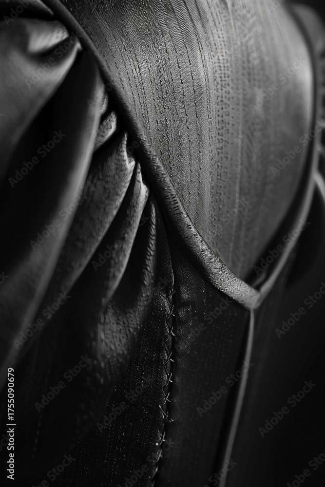 Fototapeta premium Elegantly draped fabric detail exhibiting intricate texture and nuanced monochrome gradient