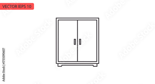 Simple Line Art Cabinet with Two Doors Illustration.