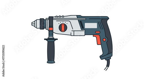 Heavy Duty Rotary Hammer Drill with Auxiliary Handle and Power Cord.