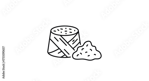 Round compost bin with organic waste pile composting process illustration.