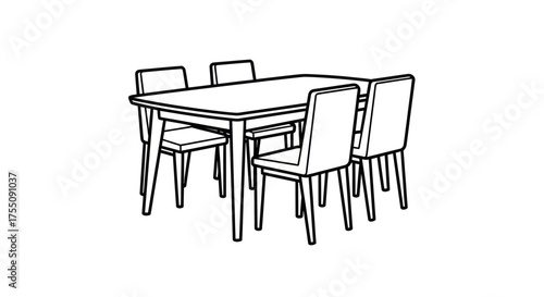 Modern Rectangular Dining Table with Four Upholstered Chairs.